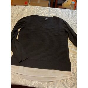 Hilary Radley Sweater Womens Medium Black Excellent Layered V-Neck Ribbed Knit